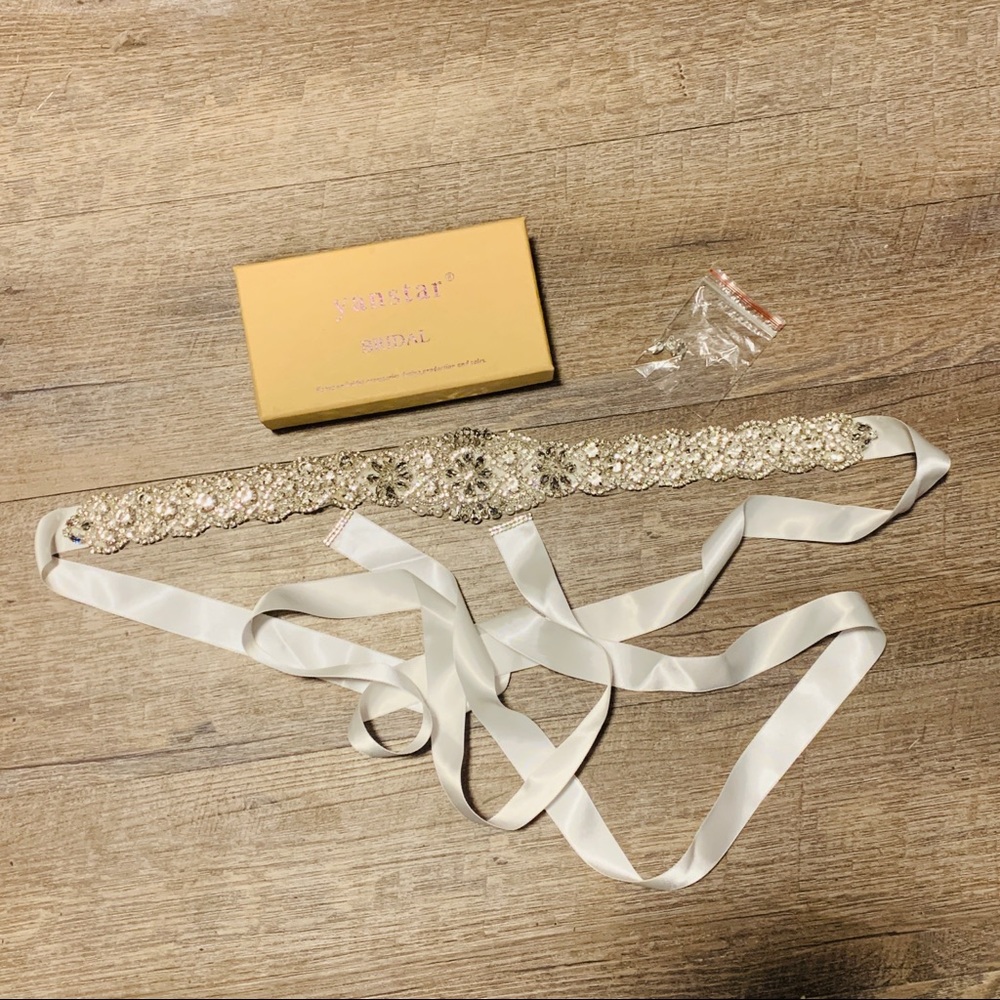 Rhinestone belt on white ribbon